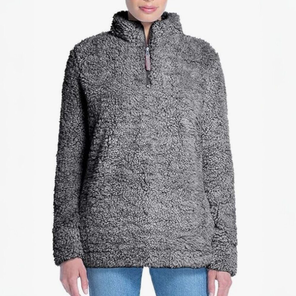 Original Weatherproof Charcoal Frost Tip Sherpa Quarter Zip Sweater M